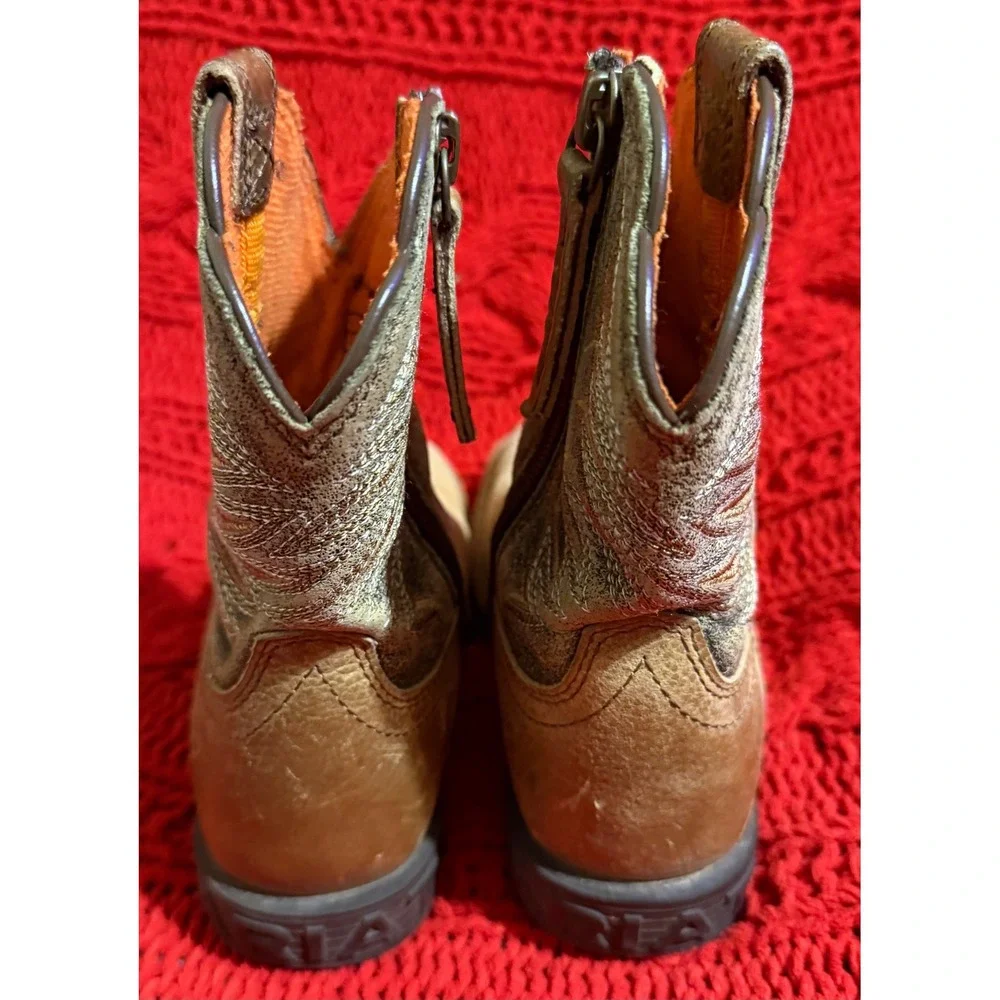 Ariat Kids Western Boots Brown Leather Square Toe Side Zip  Size 8 Toddler